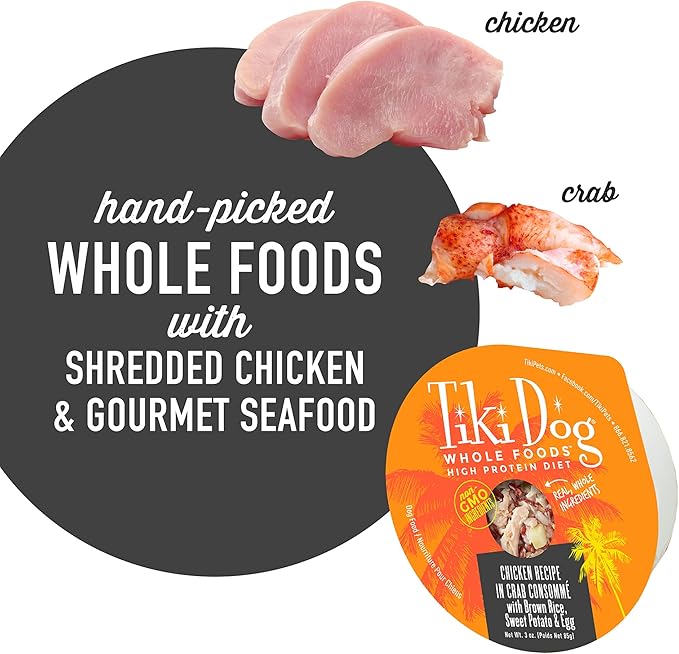 Tiki Dog Petites Whole Foods Wet Dog Food, Chicken in Crab Consommé, 3 oz. Cups (4 Count)