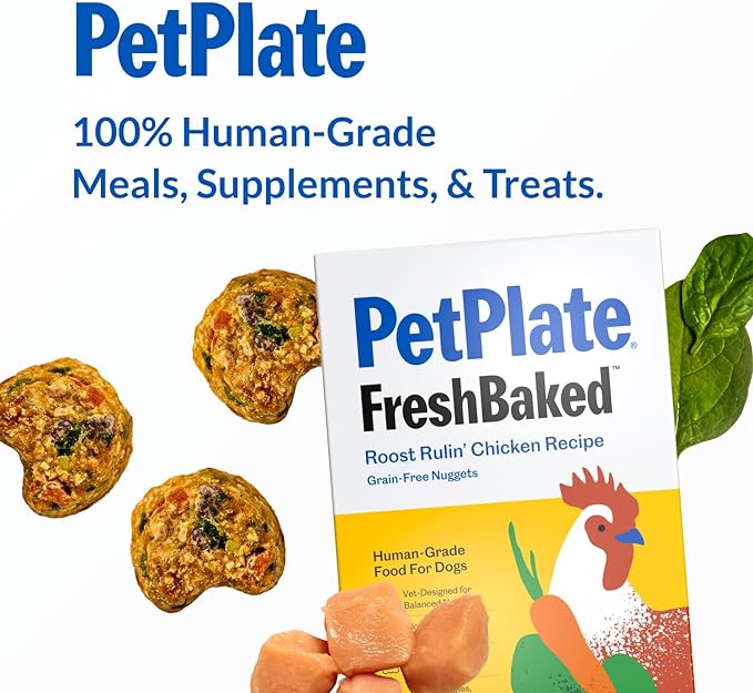 PetPlate FreshBaked Dry Dog Food | Human Grade Dog Kibble | Vet Designed and Formulated with Prebiotics and Postbiotics | Grain Free, No Fillers or by-Products | 2lbs (Chicken)