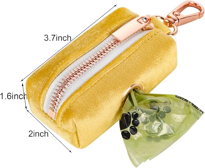 ARING PET Dog Poop Bag Holder, Velvet Doggy Waste Bag Dispenser Attach to Any Leashes, Portable Washable Pet Waste Pouch Dispenser with Metal Zipper