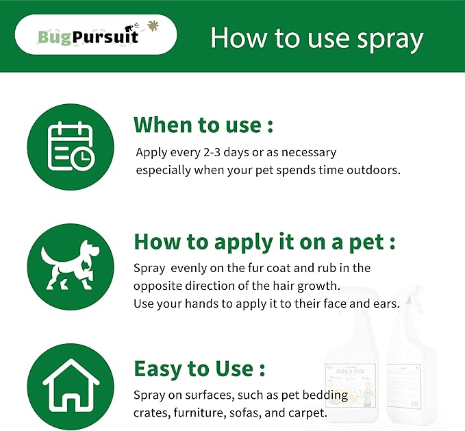 24oz Flea &Tick Spray, Flea and Tick Prevention for Dogs, Cats, Non-Toxic, Safe for Pets & Kids, Flea and Tick Spray for Home, Killer Flea, Tick, Lice, 100% USDA Biobased, Made in USA