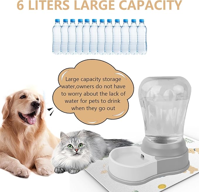 Automatic Dog Water Bowl Dispenser - Staltwo Premium Pet Water Dispenser,Large Capacity Water Feeder for Cats and Dogs, BPA-Free,6-Liter Grey