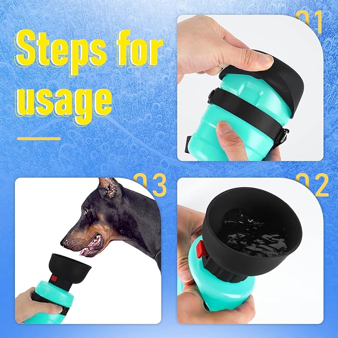 Portable Dog Water Bottle with a Foldable Bowl 2-in-1 Design, Leak-Proof Dog Water Bowl Dispenser Suitable for Outdoor Dog Walking, Hiking, and Traveling. BPA Free, 21oz Light Blue