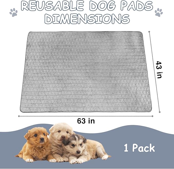 Fhiny Washable Pee Pads for Dogs, 43'' x 63'' Large Reusable Puppy Pads Super Absorbent Dog Potty Pads Non-Slip Whelping Pads Leakproof Dog Training Mat for Playpen Crate Floor Sofa