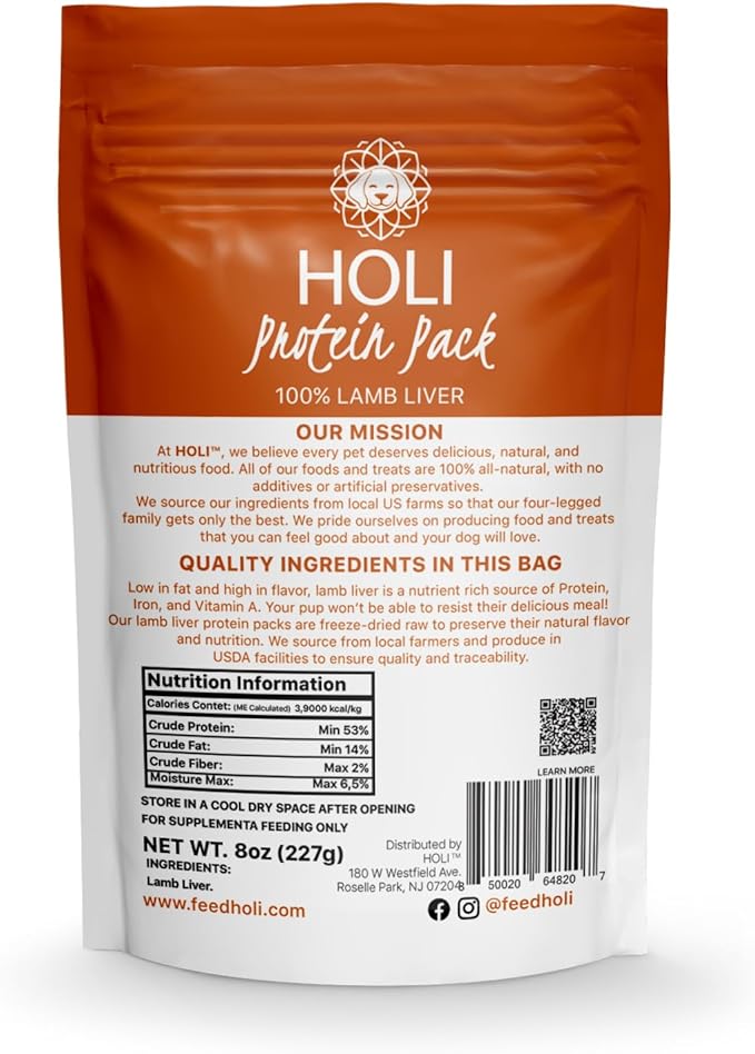 HOLI Lamb Liver Dog Food Topper - Single Ingredient, Human-Grade - Freeze Dried Dog Food Toppers and Flavor Enhancer for Picky Dogs – Grain Free – 100% All Natural - 8oz