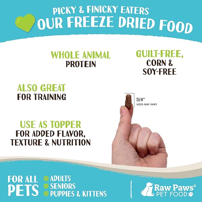 Raw Paws Freeze Dried Dog Food & Cat Food - Beef Recipe, 16-oz - Made in USA - Freeze-Dried Dog Food - Freeze Dried Raw Dog Food - Raw Dog Food Freeze Dried - Raw Food for Dogs - Freeze Dried Cat Food