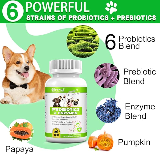 Probiotics for Dogs, 180 Tablets Dog Probiotic for Gut Health with Enzyme Blends & Prebiotic, Pet Health Supplement Probiotic Supports Digestive Health, Immune System Booster - Peking Duck Flavour