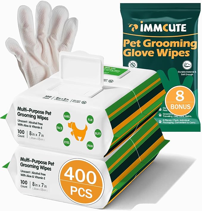 400 Unscented Extra Thick Dog Wipes for Paws and Butt Puppy Wipes for Dogs Face and Body Dog Wipes Cleaning Deodorizing Cat Wipes Cleaning Fur and Butt Doggie Wipes Doggy Wipes 8 Glove Wipes Included
