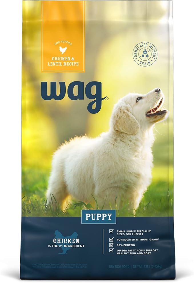 Amazon Brand - Wag Dry Dog Food Grain-Free Chicken & Lentil Recipe for Puppies (12 lb Bag)