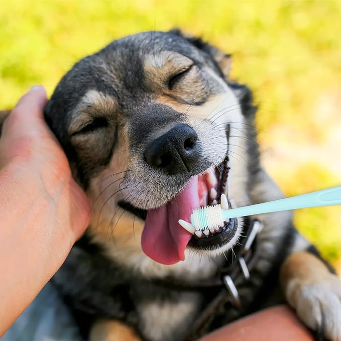 2PCS Dog/Cat Toothbrush, 360 Degree, Safe Material,Soft and Comfortable,Reusable, Deep Clean Fresh Breath Pet Toothbrush (Blue&Pink)