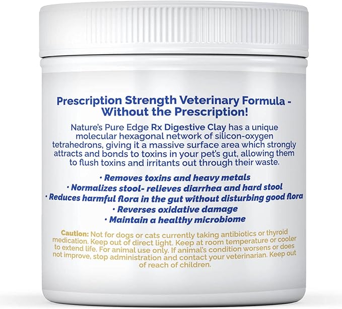Rx clay for digestion for cat and dog stomach relief. Cat and dog anti diarrhea medication. Cat and dog stomach upset medicine for cat and dog diarrhea. Extra large 210 grams. Veterinary grade.