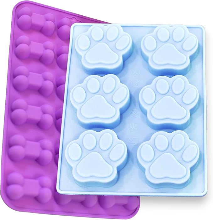 (4-Pack) Dog Paw & Bone Pink Chocolate Melt Making Silicone Mold - Treat Fondant, Hard Candy, (Oven Safe, Dishwasher Safe) Food-Grade, BPA-Free