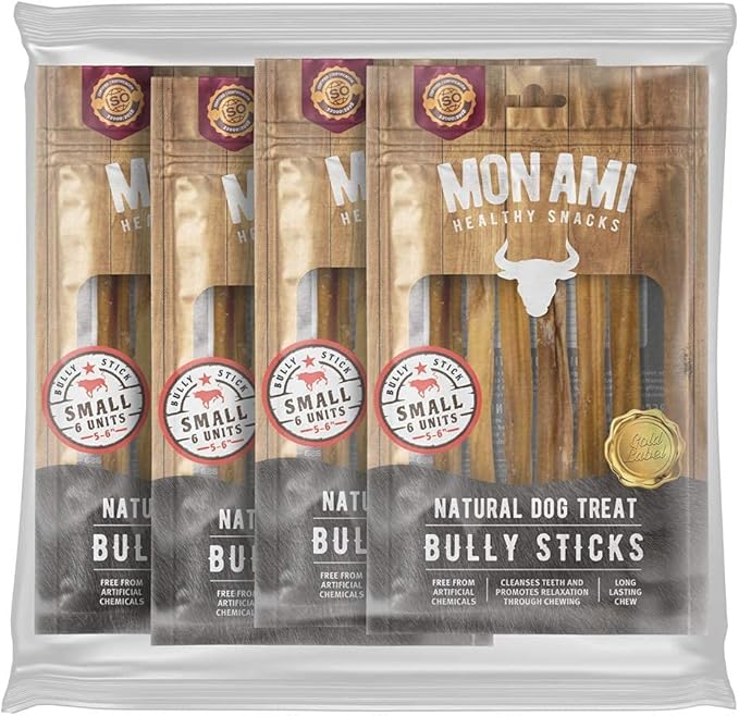 Mon Ami Small Bully Sticks for Large and Small Dogs (5-6 inches, Pack of 24) - Grass Fed Dog Treats - Bully Sticks Natural Dog Treat