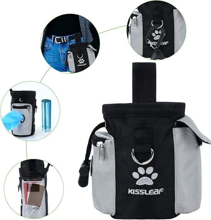 Dog Treat Pouch, Treat Pouches for Pet Training, Dog Treat Training Pouch Dog Clicker, Dog Training Treat Pouch Built-in Poop Bag Dispenser, Hands-Free Snack Dog Treat Bag