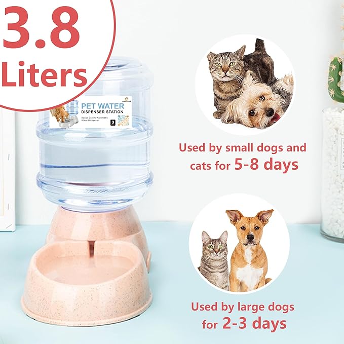 Dog Water Dispenser for Large Dogs and Cats, 1 Gallon Gravity Automatic Feeder, Cat and Dog Water Dispenser Station, Cat Water Dispenser, Large Size Dog Drinking Fountain