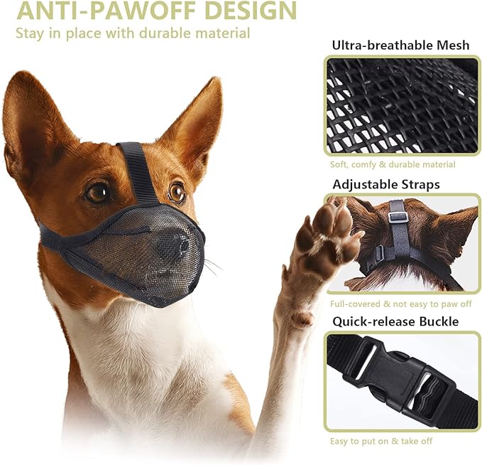 Dog Muzzle for Small Dogs Biting Grooming Vet Visiting, Air Mesh Soft Dog Mouth Guard, Full-covered with Adjustable Strap Allow Drinking Breathable Basket Muzzle (Black, S)