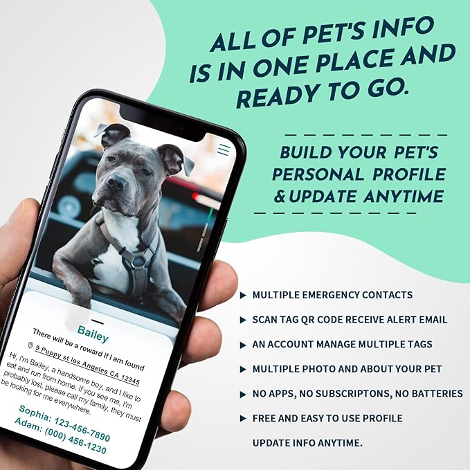 MYLUCKYTAG Stainless Steel QR Code Pet ID Tags Dog Tags - Pet Online Profile - Scan QR Receive Instant Pet Location Alert Email