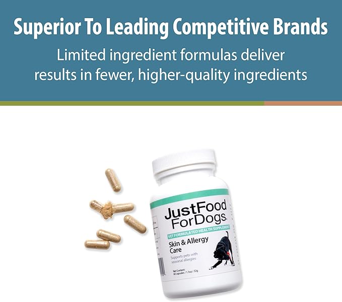 JustFoodForDogs Dog Allergy Supplement for Immune System Support, Skin & Allergy Care - 60 count