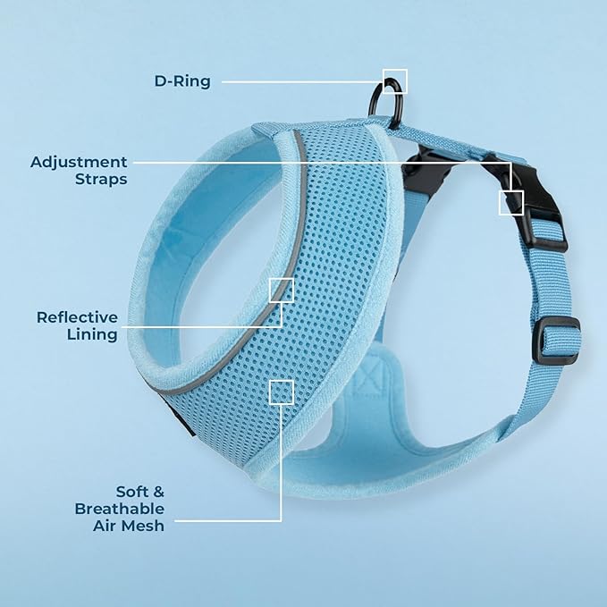 Aerolite No Pull Mesh Dog Harness with Lightweight, Soft, Breathable Chest Coverage, Reflective Stitching, and Adjustable Straps for Walking, Running, Training, Heavy Duty and Durable - Baby Blue, L