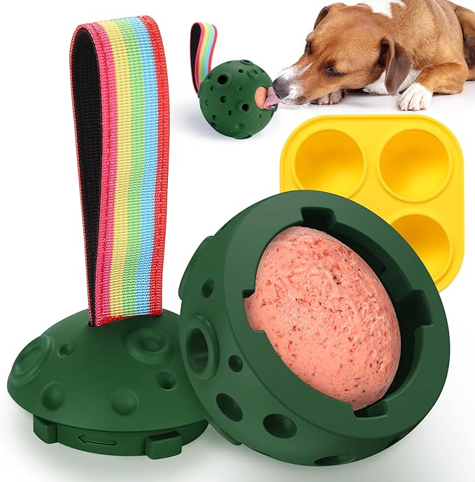 Fillable Dog Chew Toy, Treat Tray for Frozen Dog Food, DIY Fillable Rubber Treat Toy and Silicone Molds, Sturdy Chew Enrichment Stimulation Toys (Green)