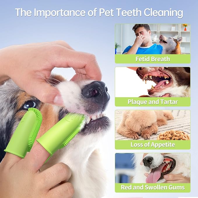 3 Pack Finger Toothbrush for Dogs, Dog Toothbrush Kit for Easy Teeth Cleaning, Double-Finger Toothbrush Dental Care for Puppies, Cats and Small Pets
