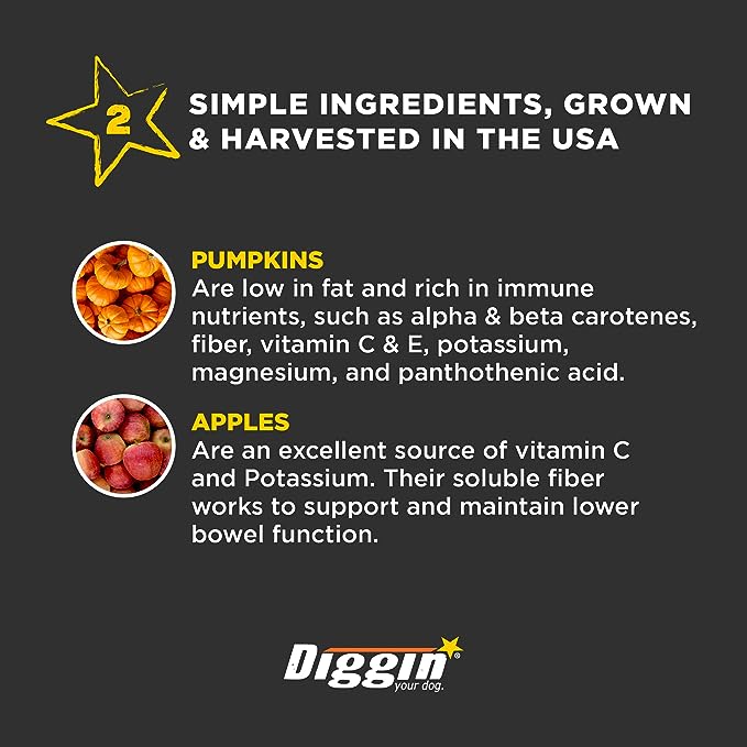 Diggin’ Your Dog Firm Up Pumpkin for Dogs & Cats, 100% Made in USA, Pumpkin Powder for Dogs, Digestive Support, Apple Pectin, Fiber, Healthy Stool, 8 oz