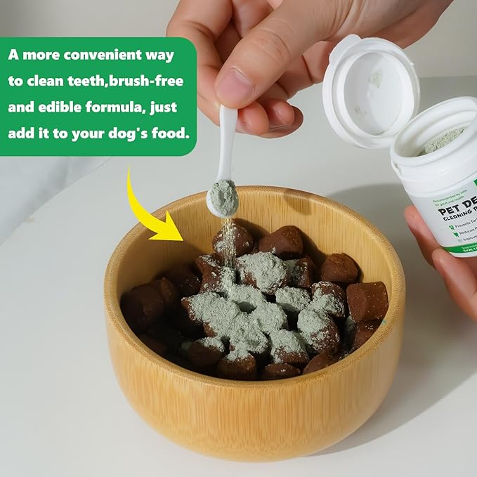 Dental Powder for Dogs Teeth Cleaning, Dog Breath Freshener Powder with Probiotics Improve Bad Breath, Plaque & Tartar, Supports Healthy Mouth - Pets Dental Care Supplement - 30g