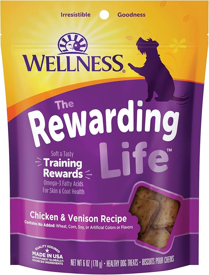 Wellness Rewarding Life Grain-Free Soft Dog Treats, Made in USA with Healthy Ingredients, Ideal for Training (Chicken & Venison Recipe, 6-Ounce Bag)