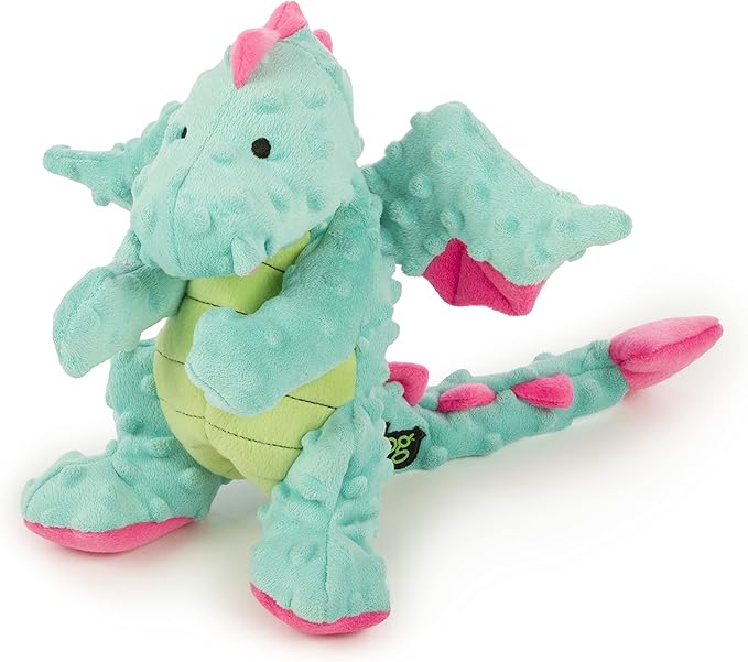 goDog Dragons with Chew Guard Technology Durable Plush Squeaker Dog Toy, Large, Seafoam, Plush Dog Toy