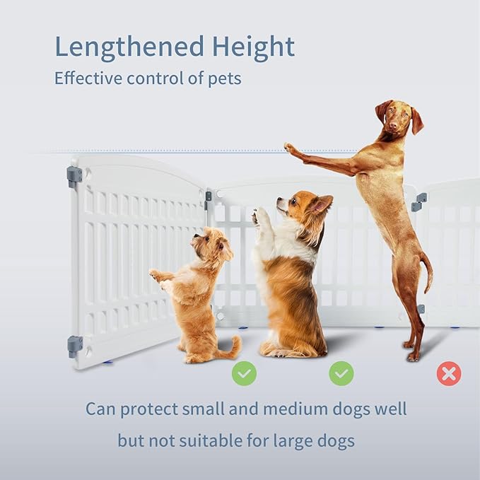 Pet Playpen Foldable Gate for Dogs Plastic Puppy Exercise Pen with Door Portable Indoor Outdoor Pets Fence Puppies Folding Cage 4 Panels House Supplies (6*Playpen White Roof with Cover)