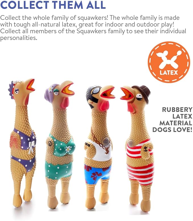Outward Hound Squawkers Grandma Hippie Chick Latex Rubber Chicken Interactive Dog Toy, Large