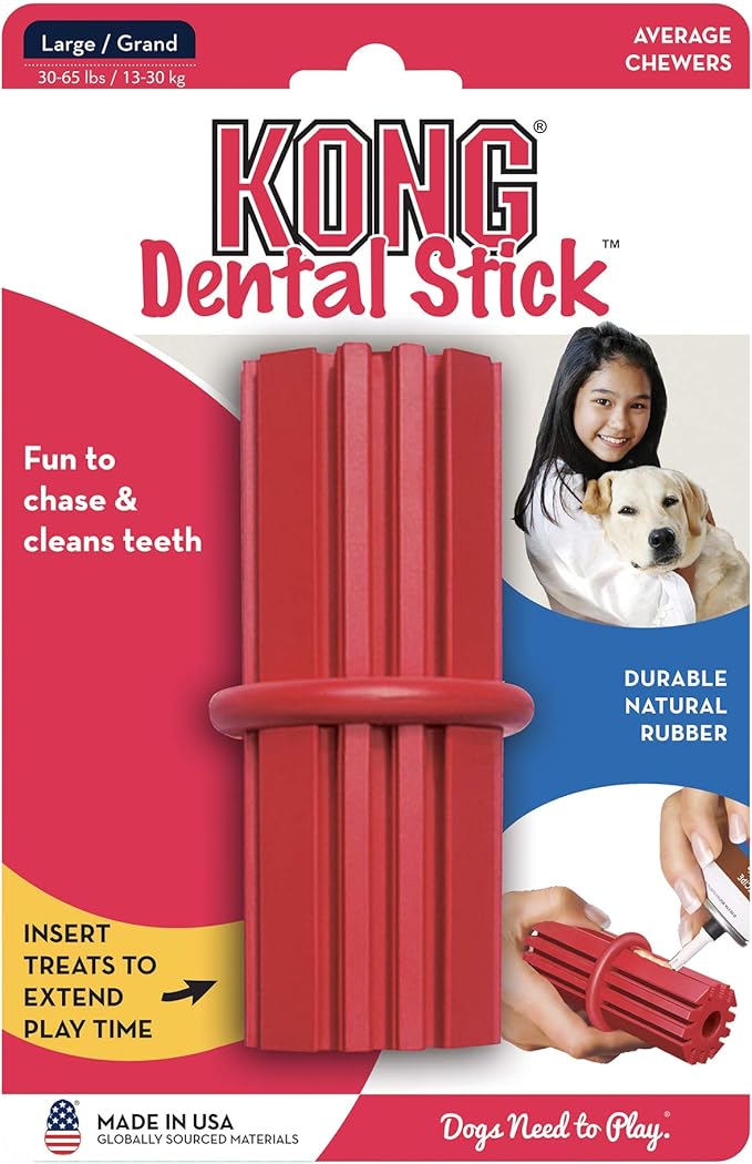 KONG Dental Stick for Dog Dental Care - Stuffable Chew Toy - Provides Chewing Outlet & Satisfies Instinctual Needs - Cleans Teeth & Gums - Made with Durable Natural Rubber - for Large Dogs