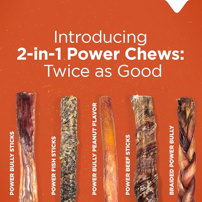 Natural Farm Power Beef Sticks Dog Chews (6”, 15-Pack), 2-in-1 Power Chews: Premium Beef Cheek Wrapped in Beef Esophagus for Double Chewing Time, Promotes Dental Health, Great for Medium Dogs