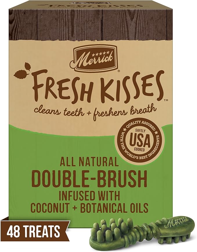 Merrick Fresh Kisses Natural Dental Chews Infused with Coconut and Botanical Oils for Small Dogs 15-25 Lbs - 48 ct. Box