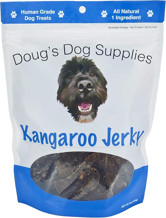 Doug's Dog Supplies - Kangaroo Jerky Dog Treats - Human Grade, 1 Ingredient, 100% Natural Healthy Wild Caught Jerky Treat - Puppy Treats for Training, or Snacks for Small or Large Breeds - 8 oz. Bag