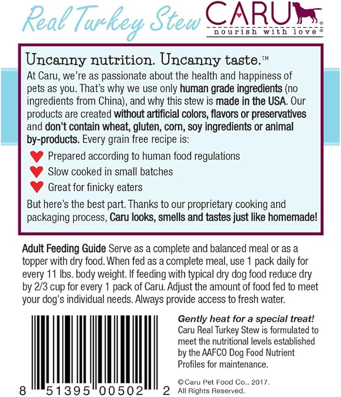 Caru - Real Turkey Stew For Dogs, Natural Adult Wet Dog Food With Added Vitamins And Minerals, Free From Grain, Wheat And Gluten (12.5 Oz)