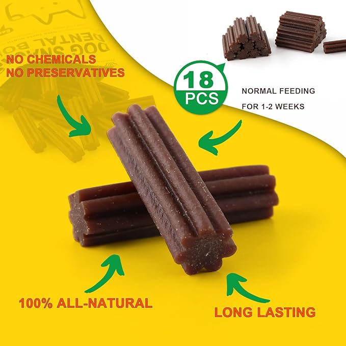 Dog Teeth Cleaning Chews - Beef-Flavored Dental Sticks for Rewarding Small and Medium Dogs - 7.2oz, Pack (18 Treats)