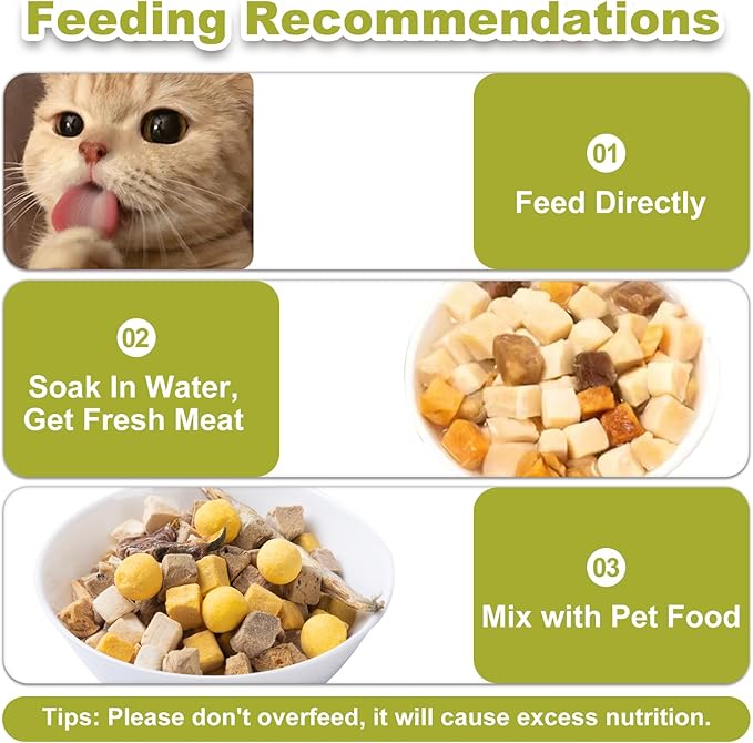 Freeze Dried Chicken Duck Salmon Cube - Cat Dog Dices Food Treats 5 in 1 Raw Egg Yolk High Protein Snacks Easy Digestion Pet Food No Fillers Preservatives or Additives for Training(5 OZ)