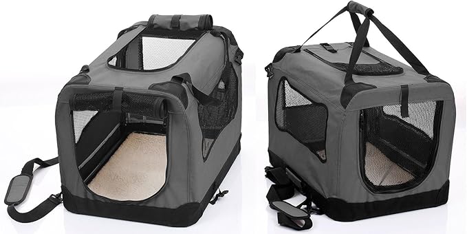 2PET Foldable Dog Crate - Soft, Easy to Fold & Carry Dog Crate for Indoor & Outdoor Use - Comfy Dog Home & Dog Travel Crate - Strong Steel Frame, Washable Fabric Cover - Medium, Grizzle Grey