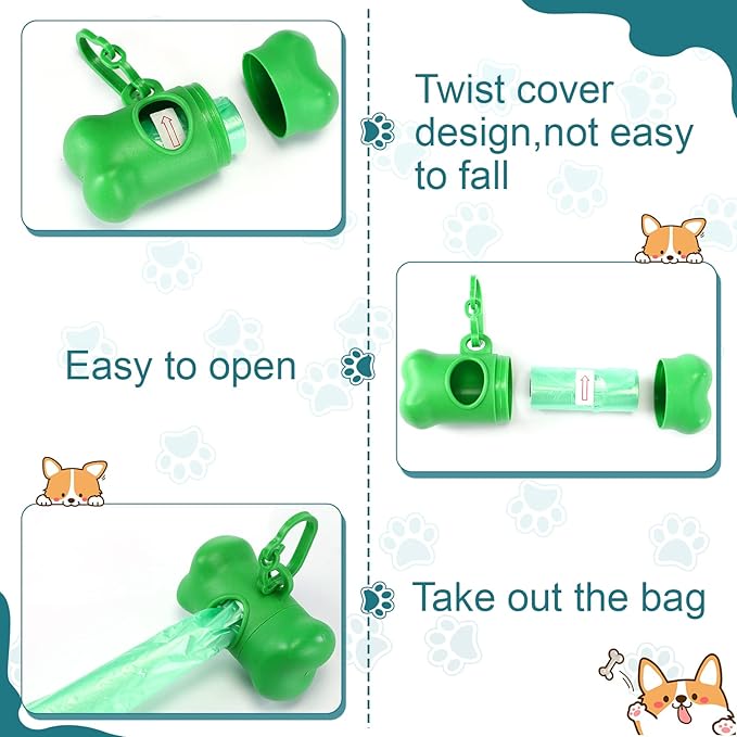 Zhehao 50 Pcs Dog Poop Trash Bag Holder Dispenser Dog Poop Waste Bag Holder Plastic Dog Waste Bag for Leash with Hook and Leak Proof PET Waste Bags for Walking Hiking Camping (Bone)