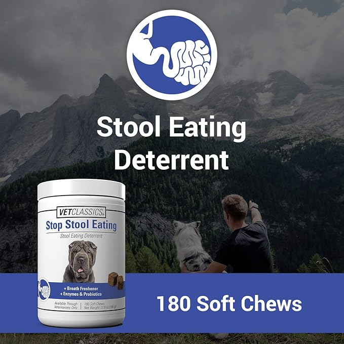 Vet Classics Stop Stool Eating Pet Health Supplement for Dogs – Dog Breath Freshener – Stops Dogs from Eating Stool – Enzymes, Probiotics – 180 Soft Chews