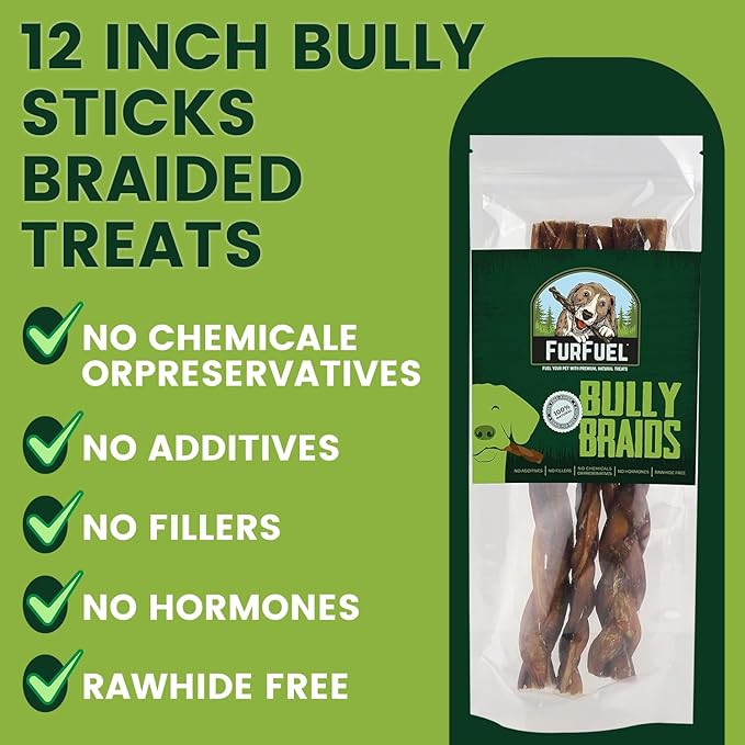 Braided Bully Sticks Variety Pack for Dogs - Suitable for Small, Medium, and Large Breeds – 6 Pack of 12-Inch Dog Bully Sticks - Low Odor, All-Natural Chew (12 Inch, 6 Count)