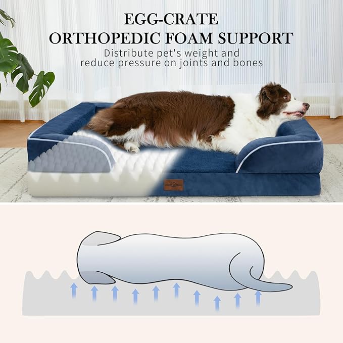 XXL Orthopedic Dog Bed, Waterproof Orthopedic Foam Extra Large Dog Beds, Washable Dog Sofa Bed with Removable Cover & Non-Slip Bottom(XX-large,Navy Blue)