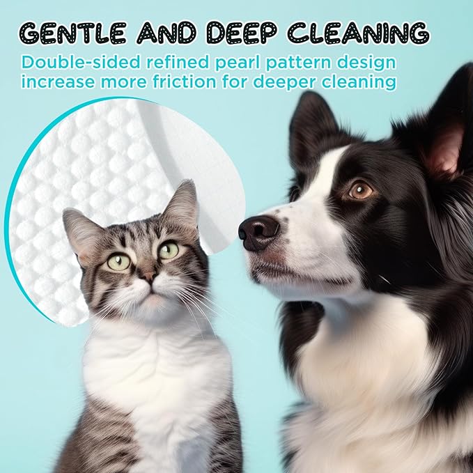 2-Pack Teeth and Ear Cleaner Finger Wipes, Dog and Cat Grooming Kit, Soothing Odor Control, Reduces Dirt and Wax Buildup (2pcs Eye Wipes)