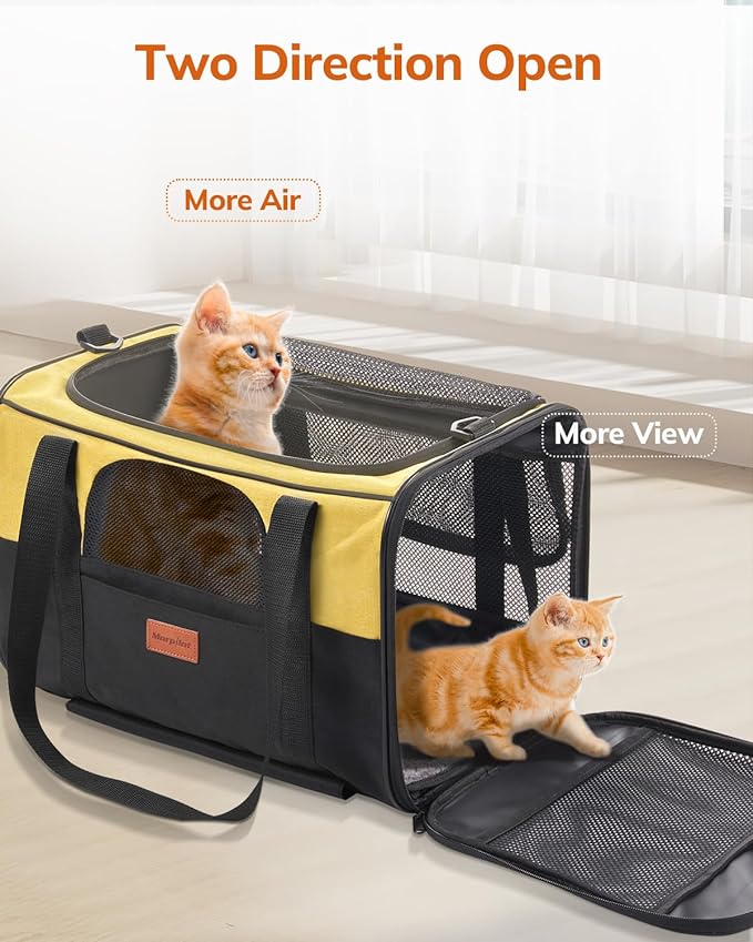 Morpilot Cat Carrier with Wheels Airline Approved, Pet Dog Carrier with Wheels for Small Dogs, Rolling Cat Carrier for Large Cats Puppy Stroller Detachable and Foldable Pet Travel Bag Black&Yellow