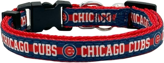 MLB CAT Collar Chicago Cubs Satin Cat Collar Baseball Team Collar for Dogs & Cats. A Shiny & Colorful Cat Collar with Ringing Bell Pendant