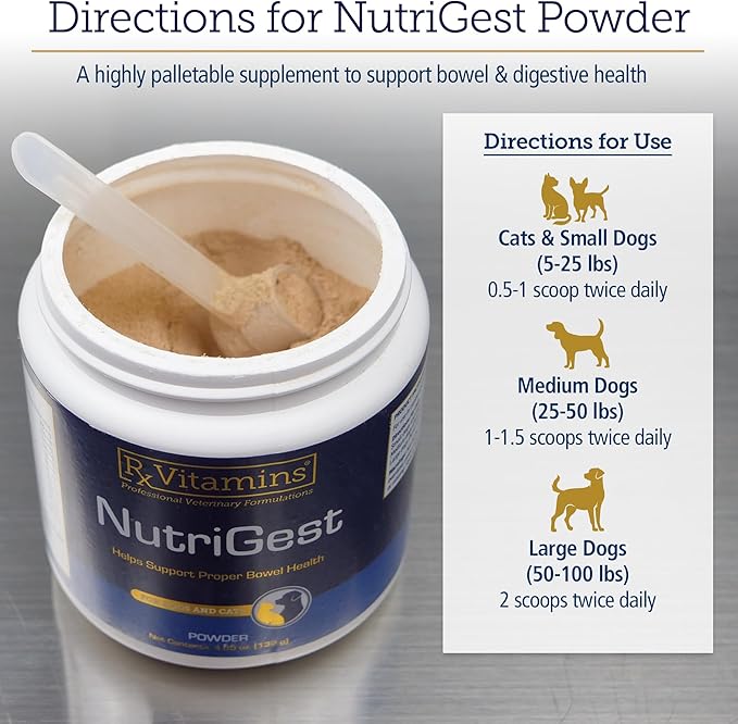 Rx Vitamins NutriGest - Dog Probiotics for Digestive Health - Probiotic for Cats - Cat Digestive Support,Anti Diarrhea for Cats and Dog Gas Relief - Probiotics for Dogs Powder - 4.65oz