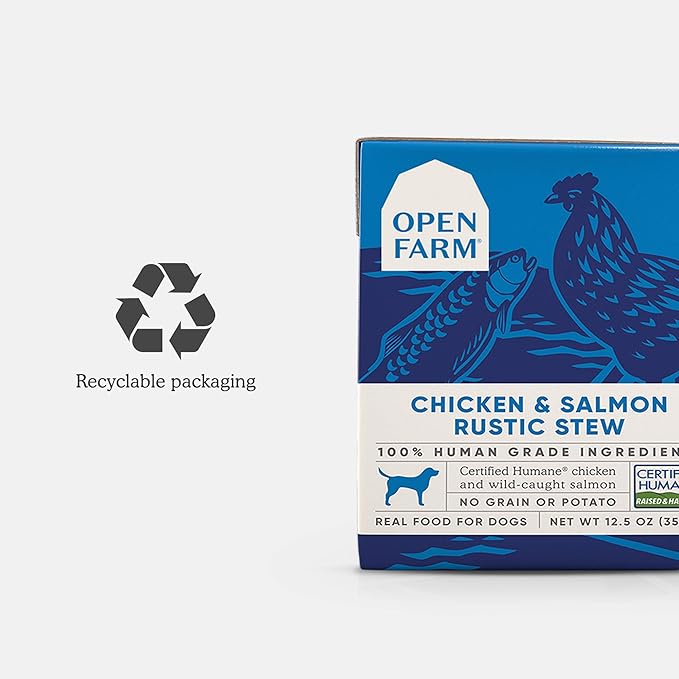 Open Farm Chicken & Salmon Rustic Stew Wet Dog Food, Grain-Free Meal or Food Topper with Responsibly Sourced Meat and Superfoods Without Artificial Ingredients, Pack of 12, 12.5 Oz Each