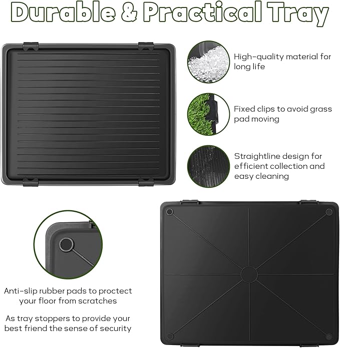 Dog Grass Pad with Tray: Reusable Training Pad with 2-Pack Replaceable Artificial Grass - Quick Absorbent Indoor Portable Dog Patio Potty, Washable Pee Pad For Small Medium To Large Dog, 22"x18" Black