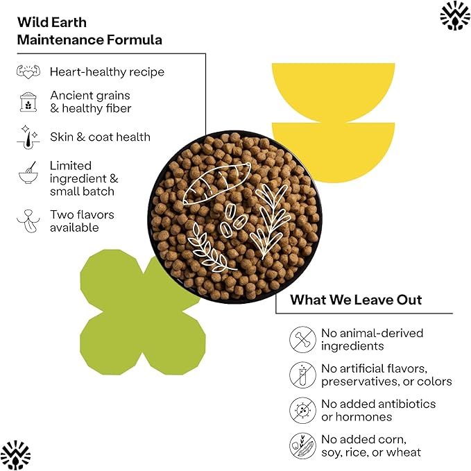 Wild Earth Vegan Dry Dog Food | Plant-Based Maintenance Formula | Vegetarian, Allergy Relief, Veterinarian-Developed for Complete Nutrition | Golden Rotisserie Flavor, 5 Pound Bag