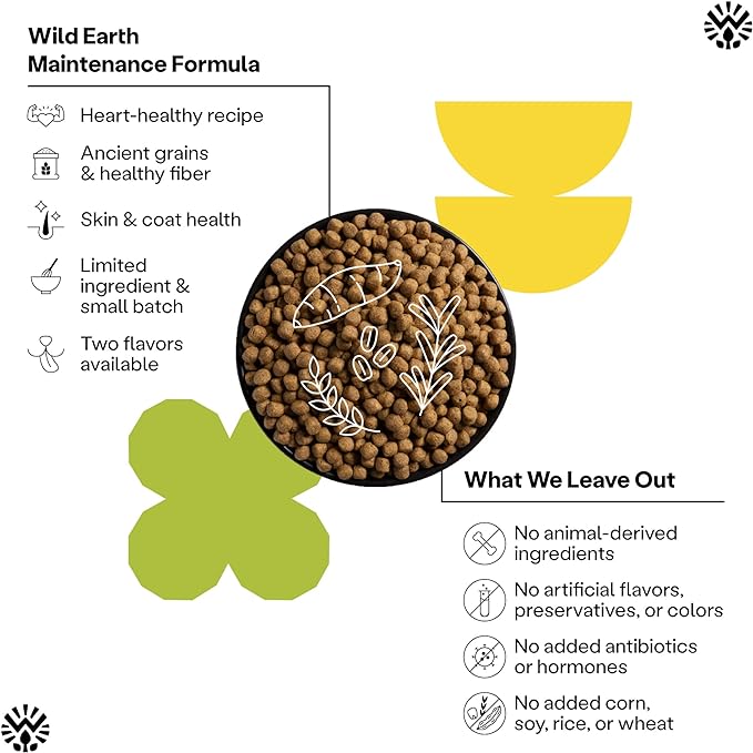 Wild Earth Vegan Dry Dog Food | Plant-Based Maintenance Formula | Vegetarian, Allergy Relief, Veterinarian-Developed for Complete Nutrition | Golden Rotisserie Flavor, 12.5 Pound Bag